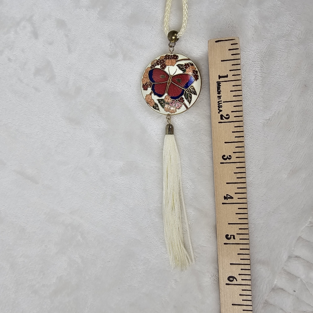 Vintage Cloisonne Butterfly Pendant Necklace - Picture 7 of 10